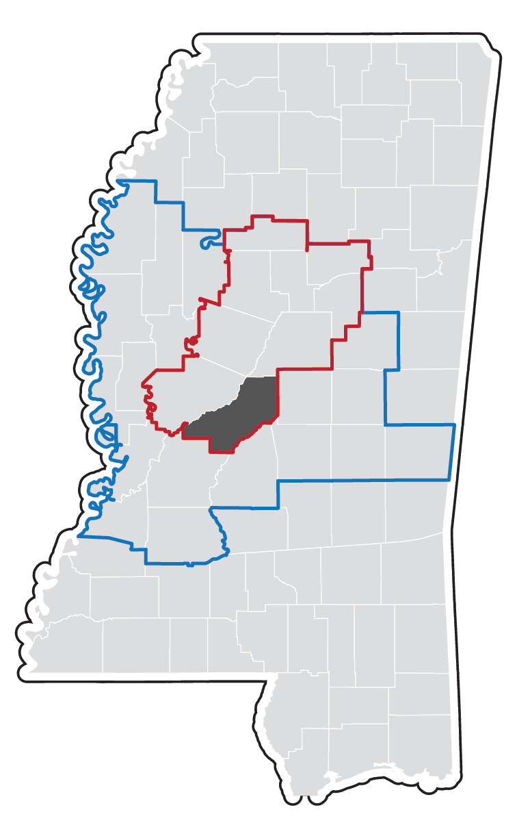Outlined map of the Jackson, MS MSA area.
